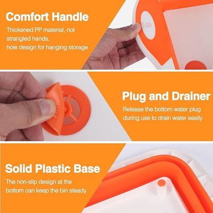 Collapsible BBQ Prep Tub/Cutting Board 10L, Foldable Dish Tub with Colander, Portable Camping Sink, Multifunction Dishing Basin Bucket Wash Tub for Kitchen Fruit Vegetable Picnic (Orange)