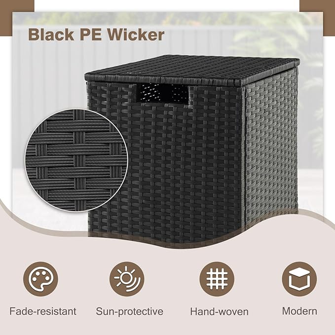Tangkula Outdoor Propane Tank Cover Table, Patiojoy Wicker Hideaway Table for Gas Fire Pits, 20 lbs Propane Tank Storage Box, Outdoor Wicker Side Table & Propane Tank Holder (Black)