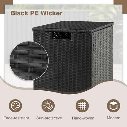 Tangkula Outdoor Propane Tank Cover Table, Patiojoy Wicker Hideaway Table for Gas Fire Pits, 20 lbs Propane Tank Storage Box, Outdoor Wicker Side Table & Propane Tank Holder (Black)
