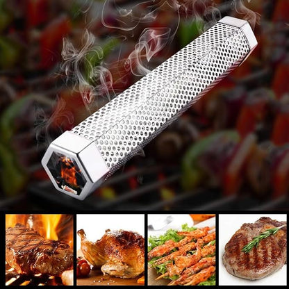 Smoker Tube - 2 Pack 12 inches Stainless Steel BBQ Wood Pellet Tube Smoker for Grills or Smokers, 2x Smoke Tubes with 4 S Shape Hooks and 1 Cleaning Brush