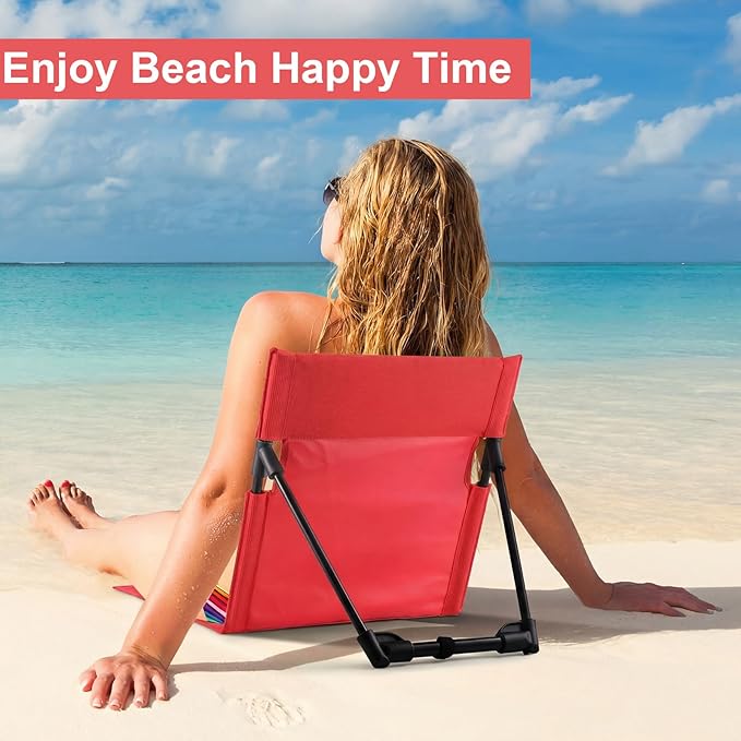 Karenhi 2 Pcs Foldable Poolside Beach Chairs for Edge of Pool Portable Beach Chairs Folding Pool Seats with Back Support Carry Bag for Adults Traveling Camping Picnic Lawn (Red)