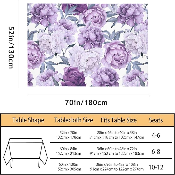 TKS MITLAN Tablecloth Purple Peonies Table Cloth Rectangle Table 52 x 70 Inch Flower Bloom Elegant Vintage Kitchen Decorations for Home Dinner Party