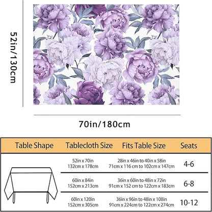 TKS MITLAN Tablecloth Purple Peonies Table Cloth Rectangle Table 52 x 70 Inch Flower Bloom Elegant Vintage Kitchen Decorations for Home Dinner Party