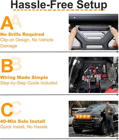 LED Grill Lights for Ford F150 2024-2026 Accessories Tremor Only, Amber | Direct-Snap F150 Front Grille Marker Lights, OEM-Style Fit, IP68 Waterproof, Raptor-Style Front-End Upgrade, Off-Road Ready