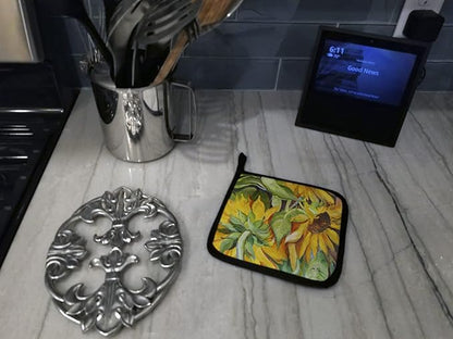 Caroline's Treasures JMK1266PTHD Sunflowers Pair of Pot Holders Kitchen Heat Resistant Pot Holders Sets Oven Hot Pads for Cooking Baking BBQ, 7 1/2 x 7 1/2
