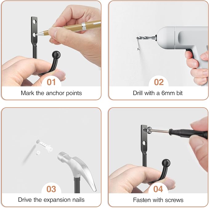 10 Pack Wall Hooks, Metal Hooks Wall Mount, Hold up to 45 Lbs | For Hanging Towel/Coat/Bag/Keys/Cups，Ideal for Bathroom, Outdoor, Closet, Kitchen, Garage