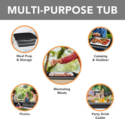 Collapsible Cutting Board(2.11 Gal/8L), BBQ Prep Tub with Locking Lid, Foldable Camping Sink with Colander, Multifunction Dish Basin for Kitchen, Bowl, Vegetable and Fruit, Storage Basket for Picnic