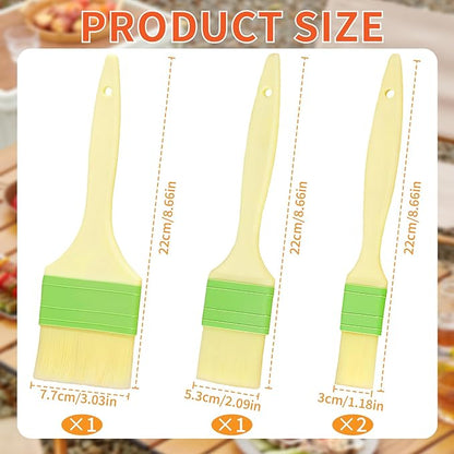 Basting Pastry Brush Set - 4Pcs - Natural Wool Bristles Small/Medium/Large Kitchen Brushes for Cooking, Baking, Oil, Butter & Egg Wash