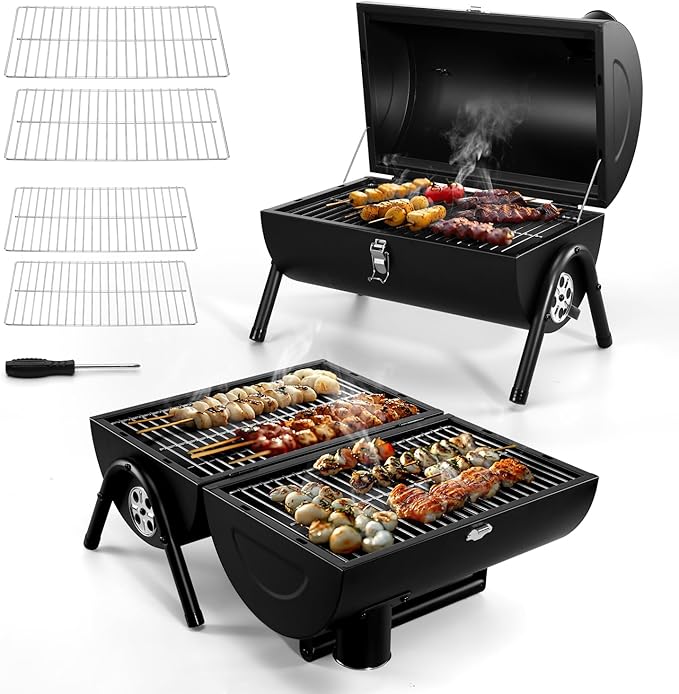 Coliware Portable Outdoor Tabletop Charcoal Grill, Multi-Functional Food-Safe Barbecue Smoker for Backyard Camping Picnics Beach, Compact & Heavy Duty