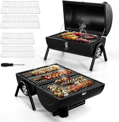 Coliware Portable Outdoor Tabletop Charcoal Grill, Multi-Functional Food-Safe Barbecue Smoker for Backyard Camping Picnics Beach, Compact & Heavy Duty