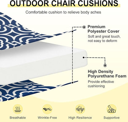 downluxe Outdoor Chair Cushions Set of 4 for Patio Furniture, Water-Resistant Square Corner Patio Chair Cushions with Ties, High Density Foam Outdoor Seat Cushion, 18.5" X 16" X 3", Circular Geometry