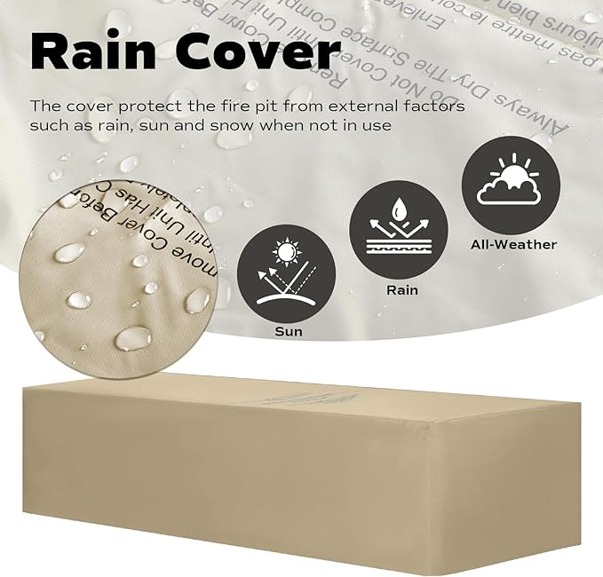 60-inch Outdoor Propane Fire Pit Coffee Table with Tank Cover, 50,000 BTU Concrete Rectangle Modern Outside Fire Table, Auto-Ignition, Included Lava Rocks, Metal Lid & Waterproof Cover