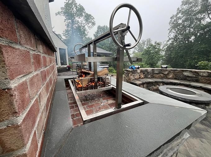 Double Santa Maria Grill Built in BBQ Cooking Grill with brasero -Argentine Barbecue V grate adjustable height