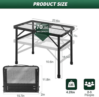 WildFinder Folding Table, 2x1.3 FT Camping Table with Mesh Desktop,Folding Grill Table with Mesh Bag,Portable Outdoor for Picnic,Camping,BBQ,Beach(Black)