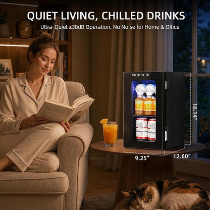Antarctic Star Beverage Refrigerator, 10L Portable mini fridge with Electronic Temperature Control, 40-61°F Glass Door, Small Drink Fridge for Bedroom, Dorm, Office, Bar & Kitchen
