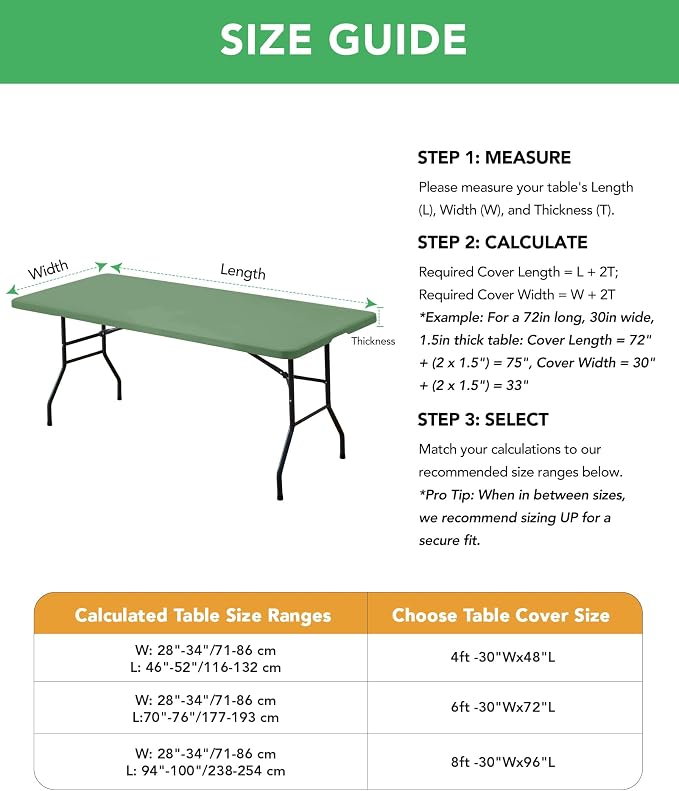 Fitted Tablecloth Rectangle Table Cloths with Elastic, 8 ft, Sage, 6 Pack | For Outdoor Picnic Camping Party 8 foot Folding Spandex Table Covers, Water-Resistant, Windproof, Reusable, 96"L x 30"W