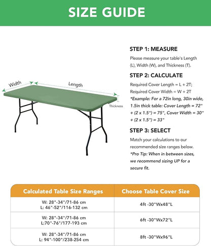 Fitted Tablecloth Rectangle Table Cloths with Elastic, 8 ft, Sage, 6 Pack | For Outdoor Picnic Camping Party 8 foot Folding Spandex Table Covers, Water-Resistant, Windproof, Reusable, 96"L x 30"W