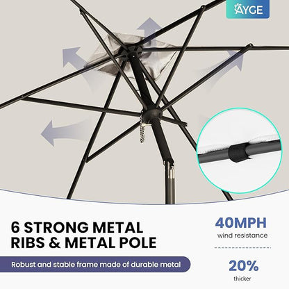 Ayge 6.5x10FT Rectangular Patio Umbrella Outdoor Table Umbrella w/Push Button Tilt & Crank Rectangle Market Umbrella UV Protection for Garden,Deck,Lawn,Yard & Pool,White