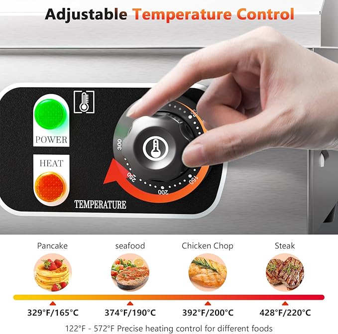 29" Commercial Electric Countertop Griddle,110V 3000W Flat Top Grill Hot Plate BBQ,Adjustable Thermostatic Control 122°F-572°F,Stainless Steel Restaurant Grill for Kitchen(NO PLUG)