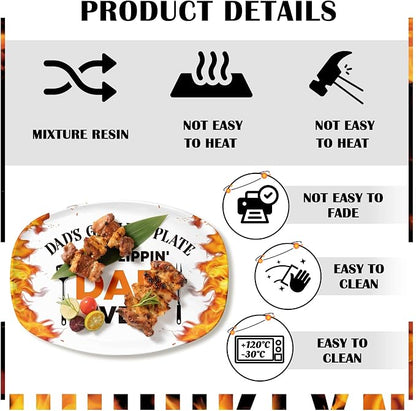 R HORSE Melamine Grill Platter Gift for Dad, BBQ White Oval Serving Tray | Christmas Birthday Gift for Dad, Men, Father, Ideal for Appetizer, Dessert, Salad, Outdoor Indoor Cooking Party