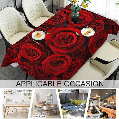 Rose Rectangle Tablecloth 52x70 Inch Bloom Flower Roses Red Dining Table Cloth Table Cover Tablecloth for Home Kitchen Restaurant Party Buffet Picnic, 4-6 Seats