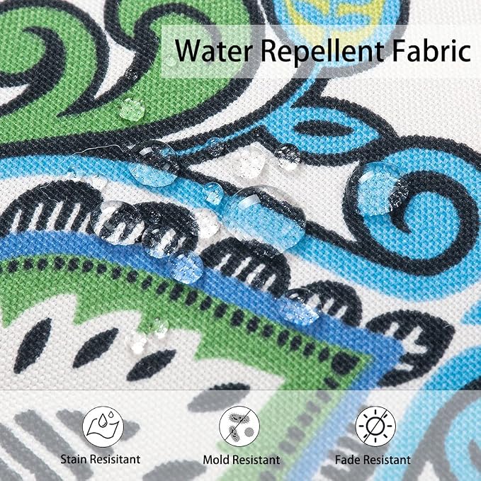 Magpie Fabrics Indoor Outdoor Cushion Cover Replacement 2 Pack, NO Insert! Water Repellent Slipcover with Ties Decor for Patio Garden Chair Sofa Bench Wicker(Botanical Blue Green, 24x22x4 Inch)