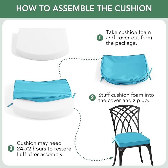 Outdoor Chair Cushions Set of 2: Waterproof & Fade Resistant Patio Furniture Cushions - 18.5 x 16 x 2 Inch Non Slip Round Corner Seat Cushion Pads with Removable Cover for Garden Yard Lawn, Teal