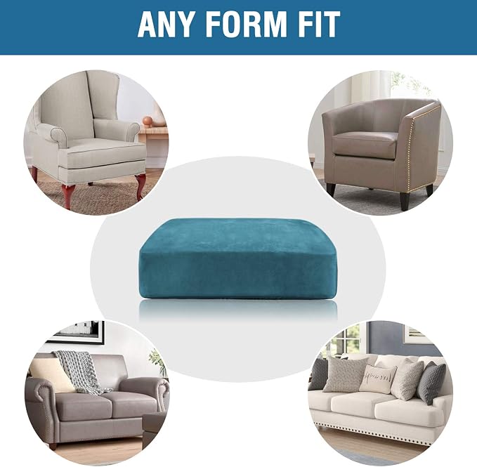 H.VERSAILTEX Velvet Stretch Couch Cushion Cover Plush Cushion Slipcover for Chair Loveseat Sofa Cushion Furniture Protector Seat Cushion Sofa Cover (2 Piece Medium Sofa Cushion Covers, Peacock Blue)