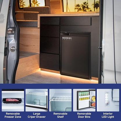 BODEGACOOLER 12-Volt Refrigerator, 65L(2.3cu.ft) RV Fridge Freezer with APP Control & Child Lock, Travel Compressor Cooler -4℉-46℉, 12/24V DC for Truck, RV, Camping
