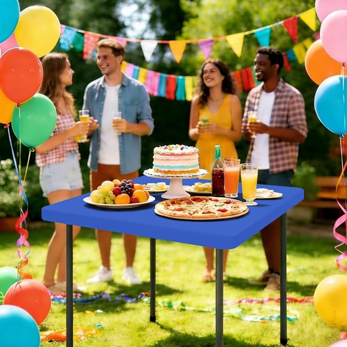 Smiry Rectangle Tablecloth, Elastic Fitted Flannel Backed Vinyl Tablecloths for 3ft Folding Tables, Waterproof Wipeable Table Covers for Indoor, Outdoor, Camping and Picnic (Blue, 42"x42")
