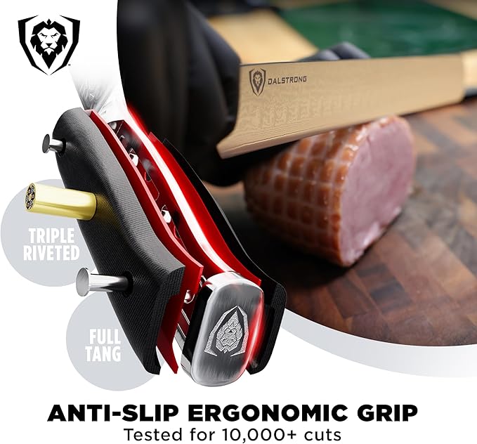 Dalstrong Carving Slicing Knife - 12 inch - Shogun Series ELITE - Granton Edge - Japanese AUS-10V Super Steel Kitchen Knife - Damascus - Vacuum Treated - Slicer Kitchen Knife - Sheath Included