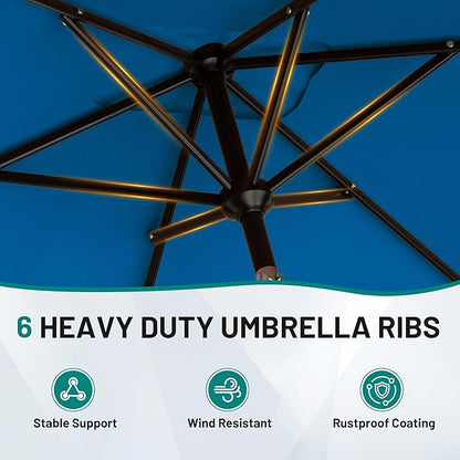 AreShark 6.5 x 10 FT Rectangular Valance Patio Umbrella, Outdoor Umbrella with Tilt and Crank, Market Table Umbrellas W/ 6 Ribs UV Protection for Garden, Deck, Backyard and Pool, Royal Blue