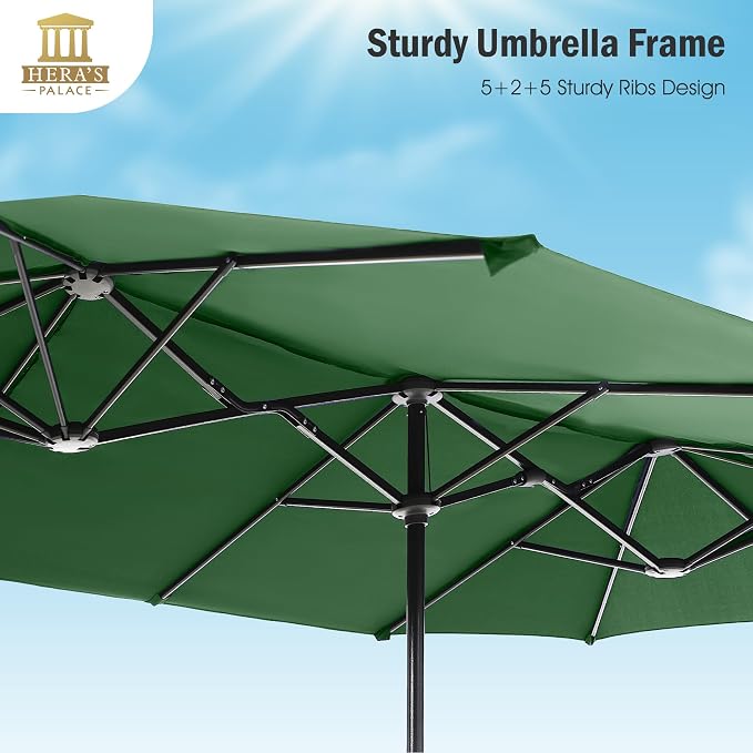 HERA'S PALACE 13 ft Large Patio Umbrella, Double-Sided Twin, Outdoor Market Umbrella with Crank Handle, Powerful UV Protective, Mint