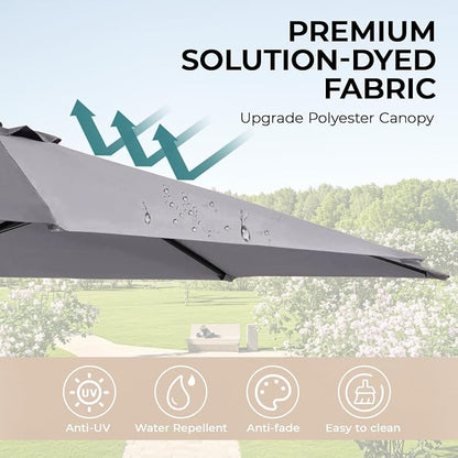 15ft Patio Umbrella with Base, 10-Year-No-Fade Large Outdoor Double-Sided Market Umbrella with UPF50+Terylene Polyester Fabric and Crank for Poolside Garden Deck Backyard Beach Pools