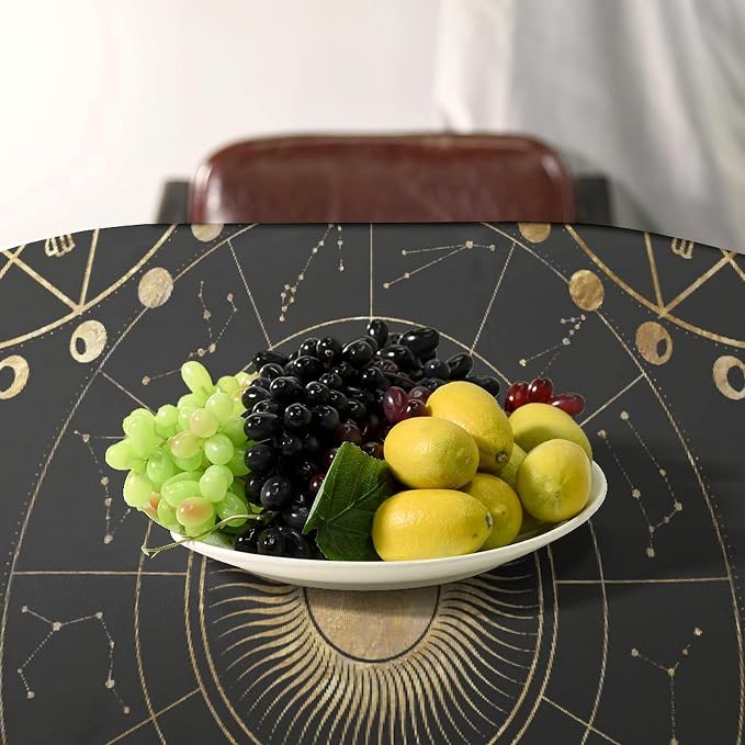 Retro Sun Moon Phases Tablecloth Vintage Star Magical Galaxy Space Table Cloth Water Resistant Wipeable Table Cover for Farmhouse Picnic Party Holiday Kitchen Dinner Table 60"x120"