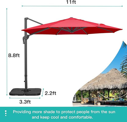 Sunnyglade 11Ft Cantilever Patio Umbrella Deluxe Offset Umbrella 360°Rotation & Integrated Tilting System Heavy Duty Patio Hanging Umbrella for Market Garden Deck Pool Backyard Patio (Red, 11 ft)