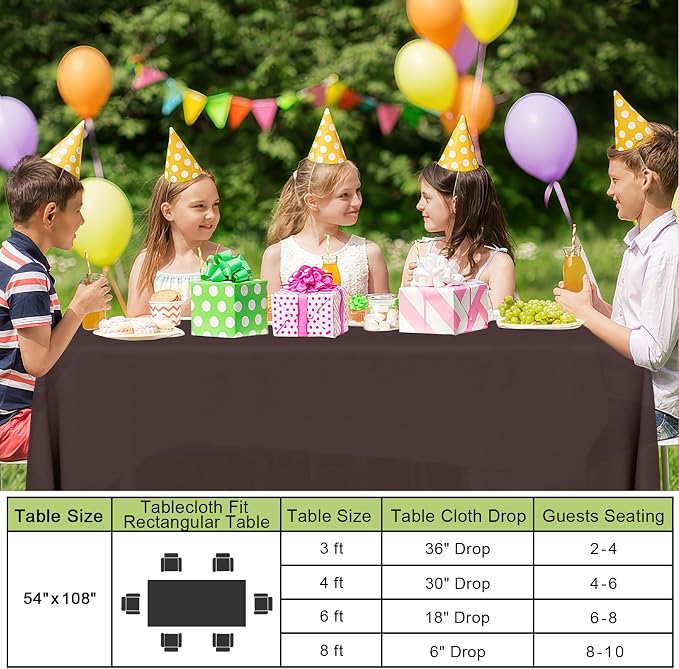 Smiry Disposable Table Cloth - 12 Pack, 54 x 108 Inch Waterproof Rectangle Tablecloths for Parties, Decorative Plastic Table Cover, Leakproof & Sturdy, Coffee
