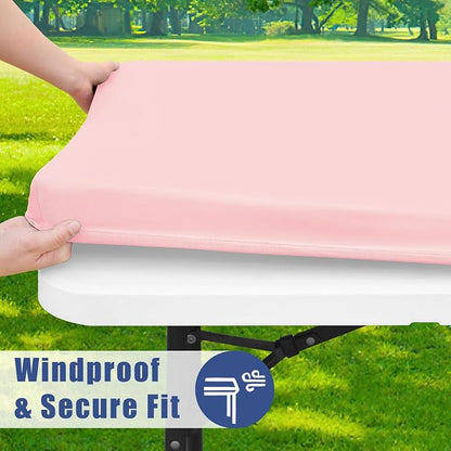 Moosfor Spandex 5 Foot Rectangle Table Cloth, Elastic Fitted Tablecloths for Picnic, Stretch Washable Patio Table Cover for Outdoor, Camping, Banquet and Parties (Pink, 30"x60")