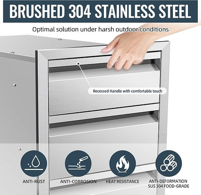 Outdoor Kitchen Drawer 18 x 24 x 23 inch Flush Mount BBQ Triple Layer Drawer, Durable Stainless Steel Kitchen Outdoor Kitchen Access Drawer for BBQ Island Patio