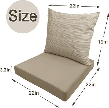 Bcareself Outdoor Deep Seat Cushion Set Waterproof & Fade Resistant Patio Furniture Cushions with Removable Cover Adjustable Straps Rain-Proof Seat Pad Back Cushion for Chair Sofa Porch 22 x 22 Beige