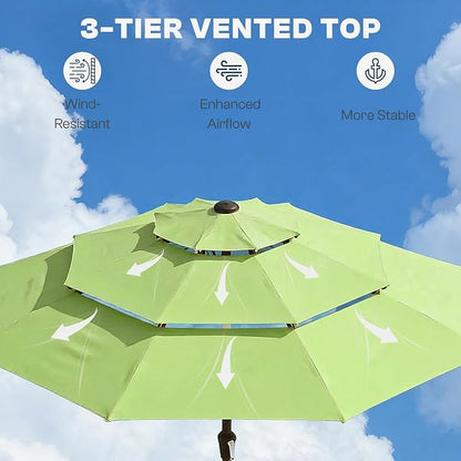 10ft 3 Tier Patio Umbrella, Outdoor Market Table Umbrella with UPF 50+ Vented Canopy, 8 Sturdy Ribs, Easy Push Button Tilt and Crank, Windproof for Deck, Pool, Backyard and Garden