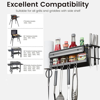 LIVOD Griddle Caddy - Magnetic Tool Holder for Blackstone Grills (17"-36") with Paper Towel Holder & Knife Rack