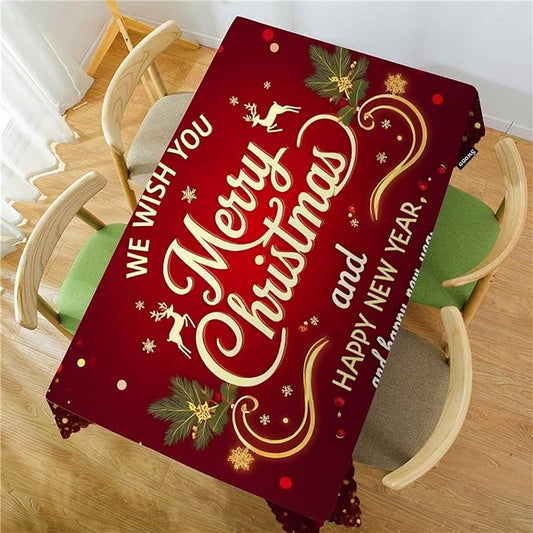 Swono Christmas Rectangular Tablecloth Merry Christmas and New Year Washable Table Cloth Kitchen Dining Room Table Cover for Party Dinner 50x72 Inch Tablecloths, Gold Glitter