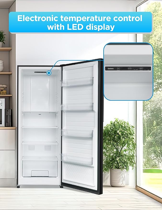 Commercial Cool 11.1 Cu. Ft. Convertible Freezer Refrigerator, Upright Fridge with Glass Shelves, Reversible Door, ENERGY STAR rated, Auto Defrost, CCUC1110GB, Black | Upright Fridge with Glass Shelves, Reversible Door, ENERGY STAR rated, Auto Defrost,...