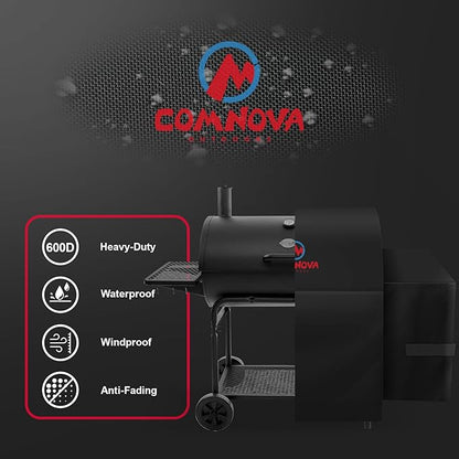Comnova Grill Cover for Char Griller Smokin' Champ with Side Fire Box - 600D Waterproof Grill Cover Fits Smokin Champ 1624, Offset Smoker 1733, Blazer 2130, Classic 2175 Models - 66"L x 29"W x 50"H