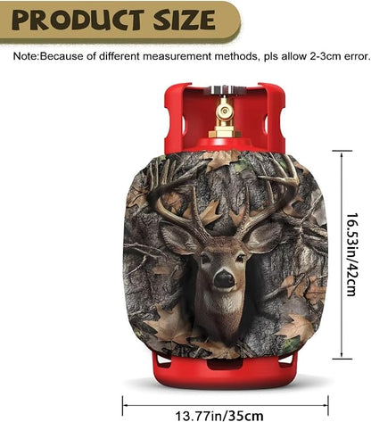 Propane Tank Covers 20lb Camo Deer Outdoor Heavy Duty Windproof Gas Tank Cylinder Cover with Elastic Brand Dress up Your Gas Grill, Fits Standard 20lb Cylinder