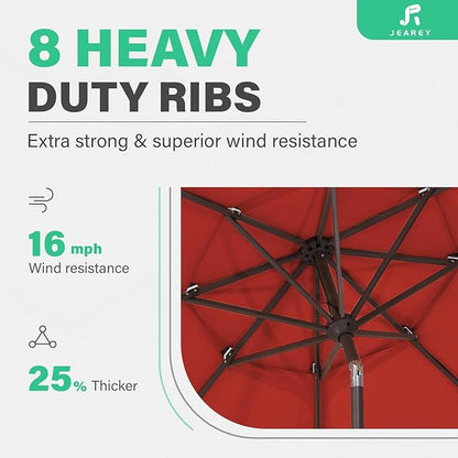 JEAREY 9FT 3 Tier Patio Umbrella Outdoor Market Umbrella Table Umbrellas with 8 Ribs 1.5 Pole Push Button Tilt and Crank UV Protection for Garden,Red