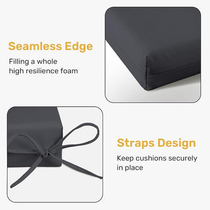 UNIKOME Outdoor Chair Cushions Pack of 4, Water Resistant Patio Cushions with Ties, High Density Sponge Filling Square Corner Seat Cushions for Outdoor Furniture, 18.5"*16"*3", Grey