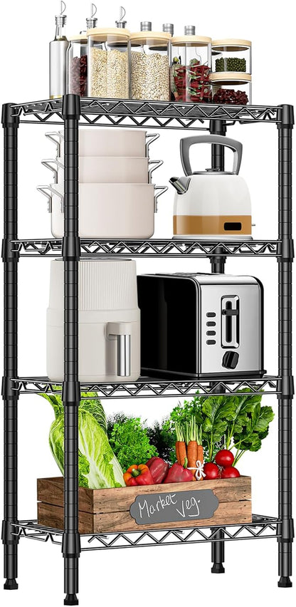M MZG 1000 lbs 4 Tier Shelf Metal Storage Shelves Wire Rack Closet Organizers with PP Board for Garage Kitchen Bathroom Laundry Black 11.8" D x 21.7" W x 39.5" H