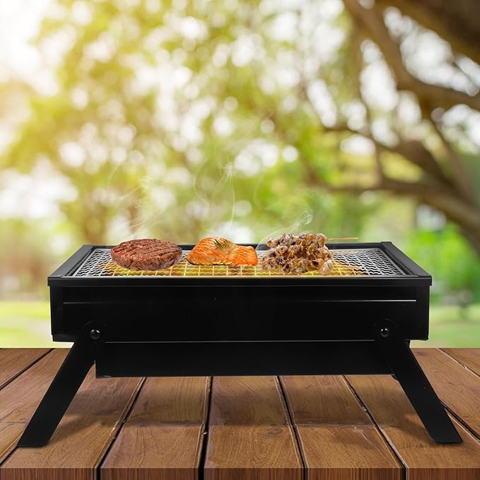 Kisangel Portable Charcoal Grill Folding Mini Bbq Grill for Outdoor Camping and Travel with Pull-out Charcoal Box for 1-3 People